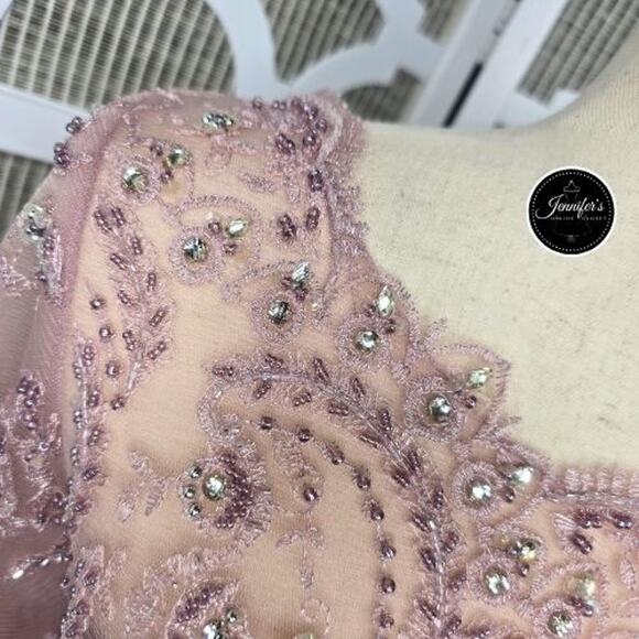 Cameron Blake by Mon Cheri NWT Pink Lace Hand Beaded Illusion Chiffon Gown 10 - Picture 4 of 16